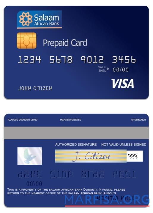 Printable Djibouti The Salaam African bank visa prepaid card download for verification